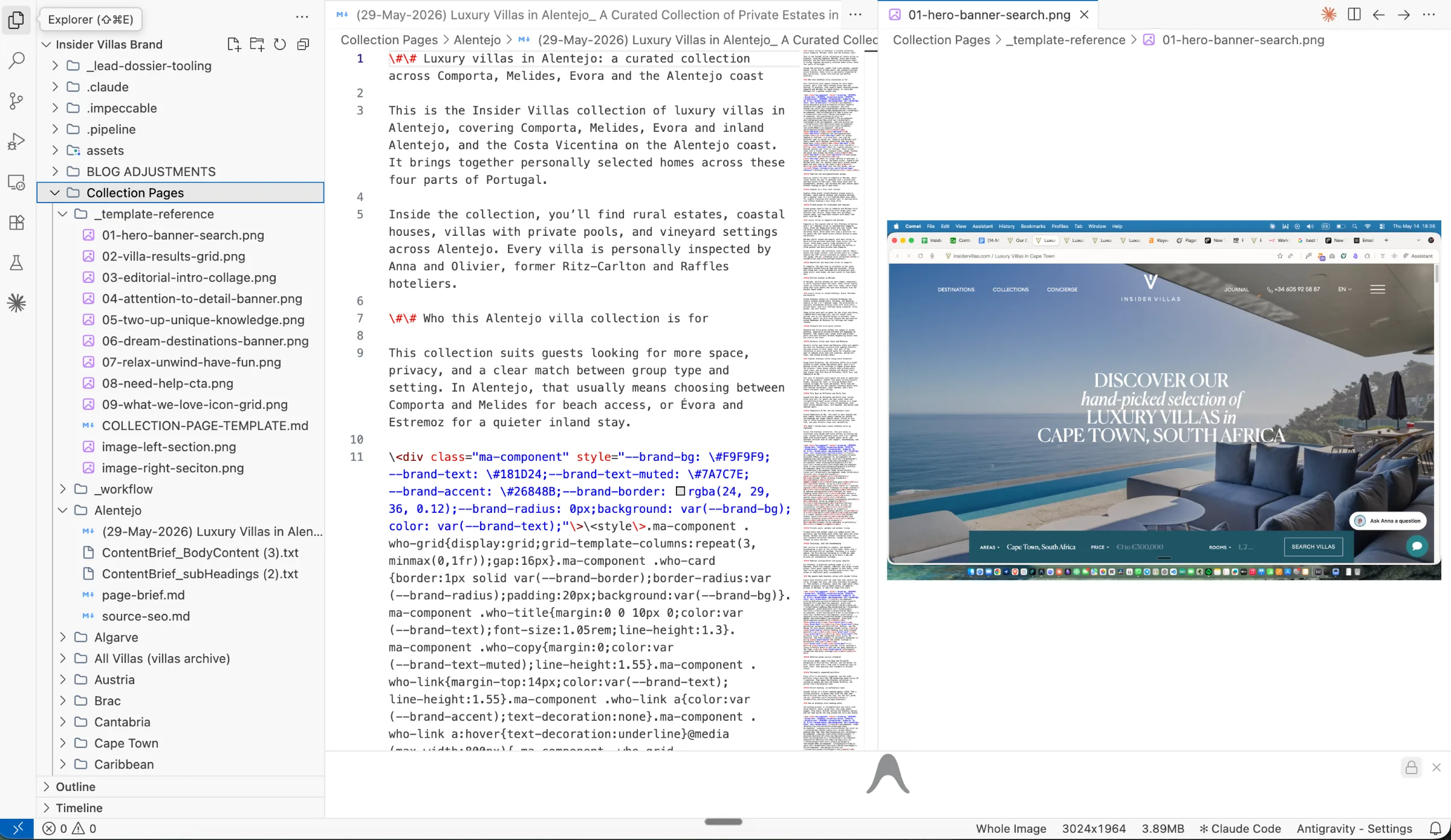 an orgnized client brand context folder extended to fit their specific collection pages
