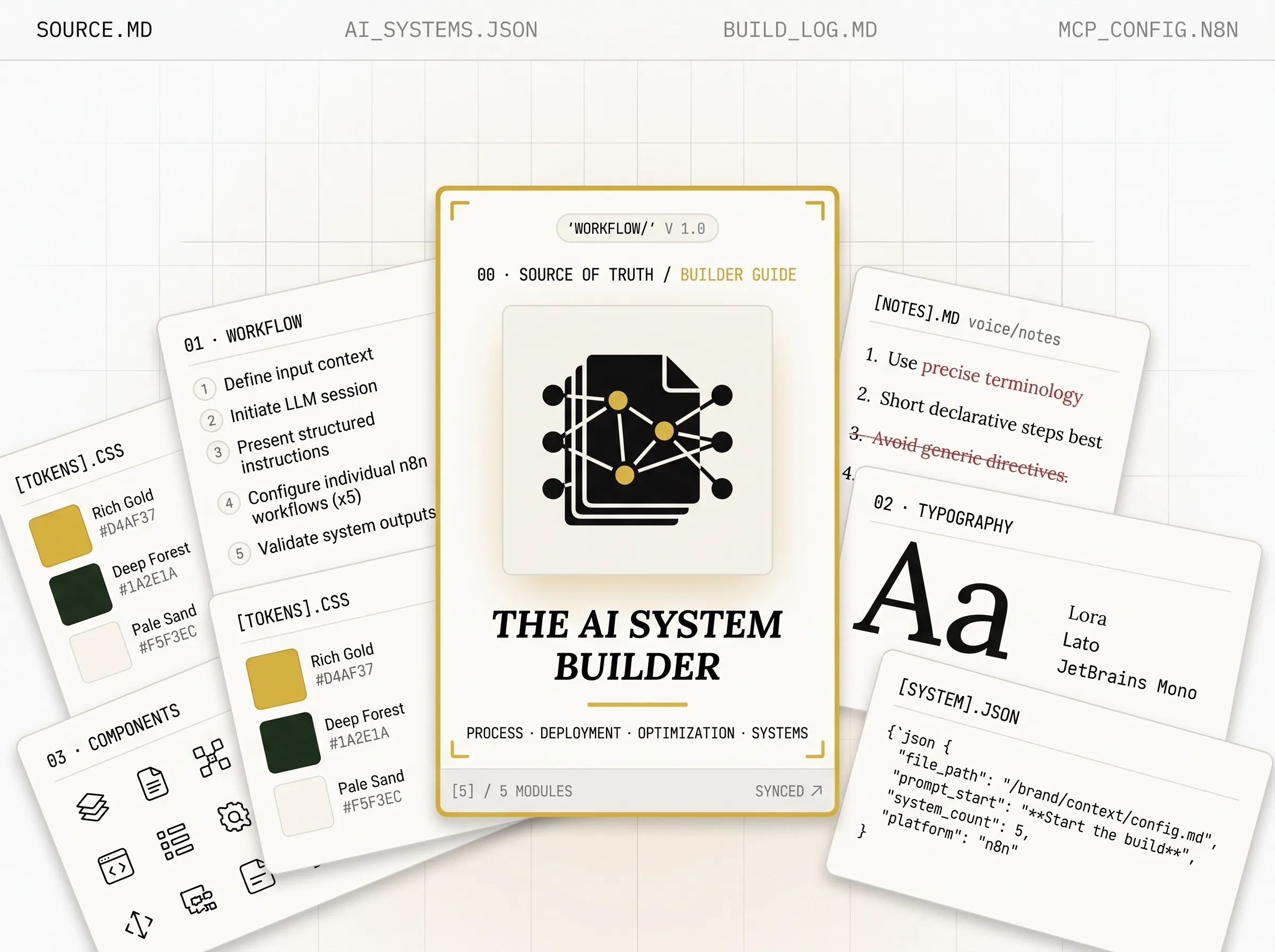 Five connected n8n systems laid out as a weekend build plan, from form lead to CRM, social calendar, second brain, SEO report and website agent