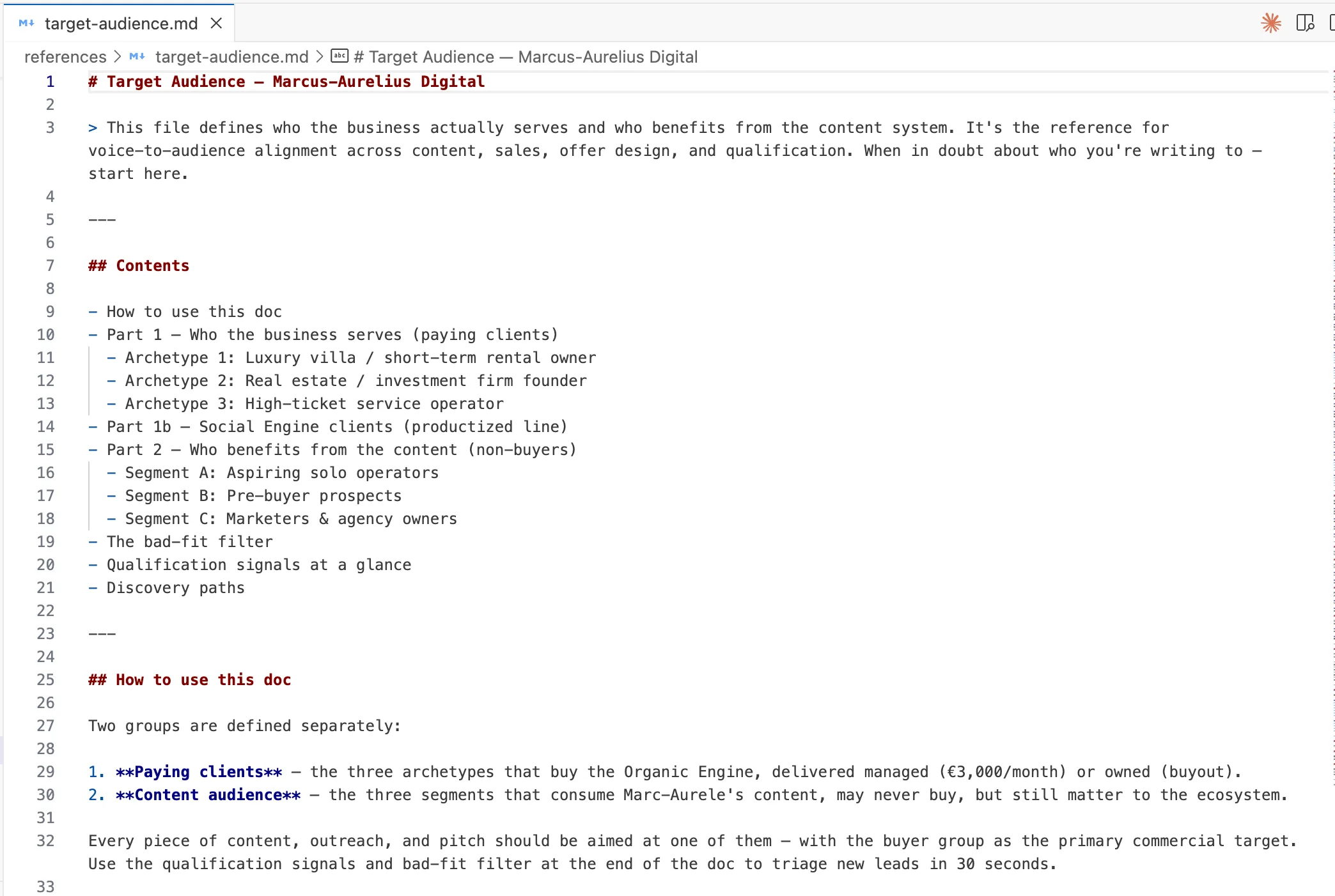 target audience file in the brand context folder